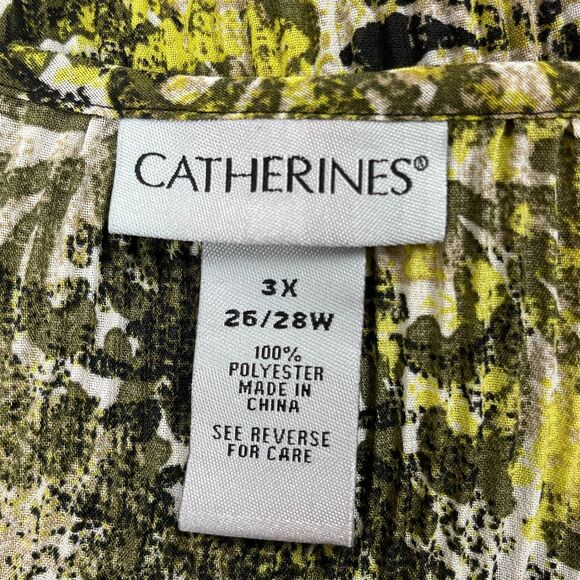 Catherines Tunic Top Plus Size 3X Green Black Beaded Pleated 3/4 Sleeve Blouse - Picture 10 of 11